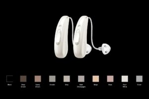 pair of mcore r hearing aids and color options