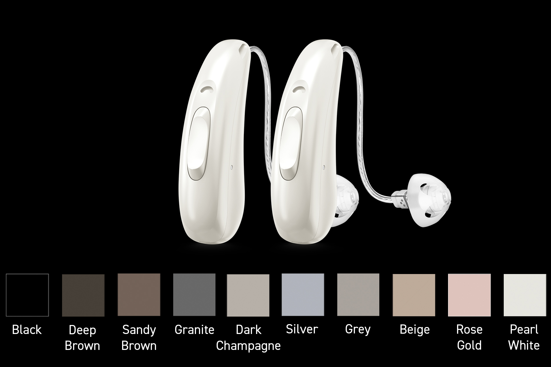 pair of mcore r hearing aids and color options